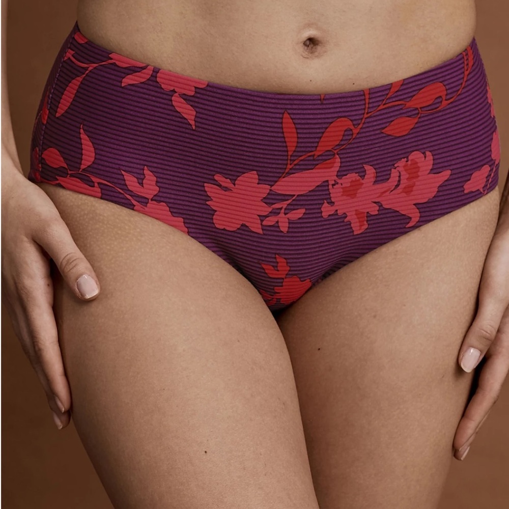 Seafolly Florence Mid-Rise Bikini Bottom | Boysenberry & Red | NWOT